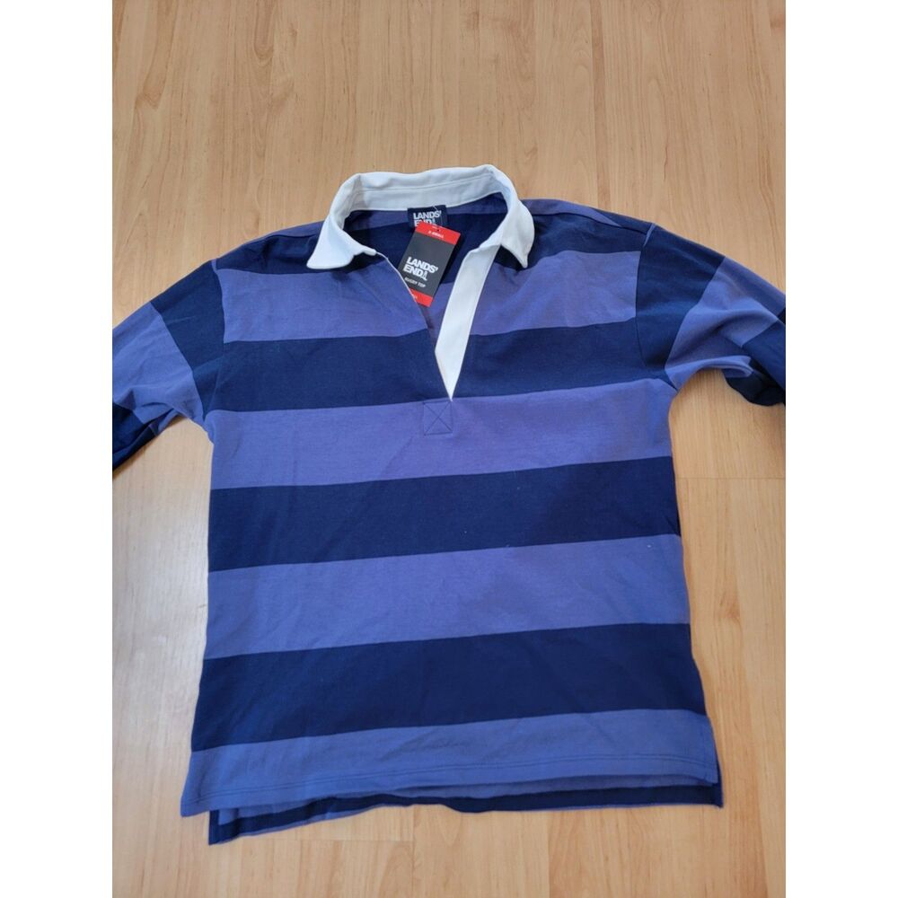 nwt Lands’ End Striped Cotton Rugby Top Navy Purple Long Sleeve Extra Small XS